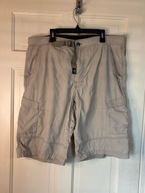 Prana Cargo Shorts Mens Size Large Belted Stretch Tan Outdoor Hiking Vintage